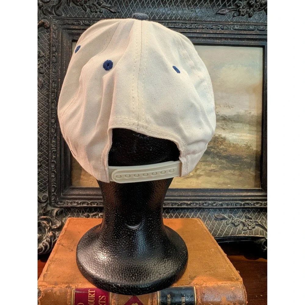 Vintage Tanqueray Sterling Vodka Snapback Hat Cream Navy Blue Suede Brim Cap